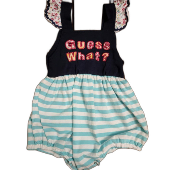 "Guess What? Chicken butt" bubble romper with applique 3T - Picture 2 of 4